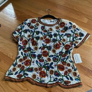 STUNNING Vintage Black Tie Oleg Cassini sequin top large